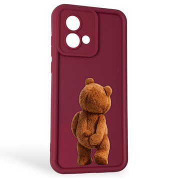 Чехол силиконовый Soft Touch с 3D принтом смешного теда мишки для Motorola Moto G84 (PAYM0011RS) бордовый (Полная защита камеры) 0049138 фото