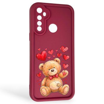 Чехол силиконовый Soft Touch с 3D принтом милый мишка для Realme 6i бордовый (Полная защита камеры) 0044913 фото