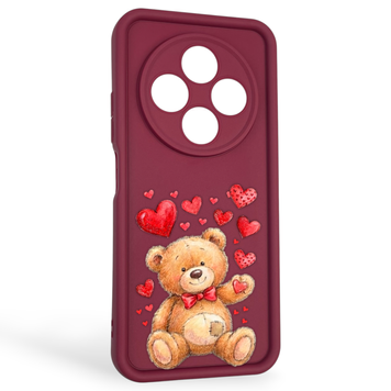 Чехол силиконовый оригинальный Soft Touch с 3D принтом милый мишка для Xiaomi Redmi A4 5G бордовый (Полная защита камеры) 0043691 фото