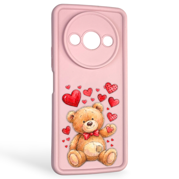 Чехол силиконовый оригинальный Soft Touch с 3D принтом милый мишка для Xiaomi Redmi A3 пудровый (Полная защита камеры) 0043747 фото