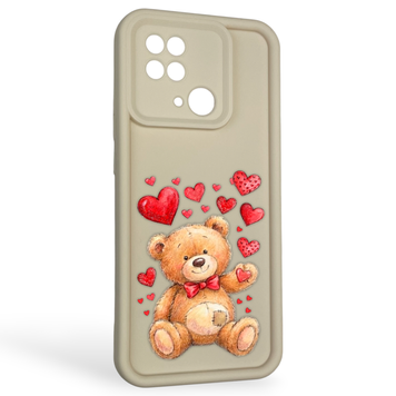 Чехол силиконовый оригинальный Soft Touch с 3D принтом милый мишка для Xiaomi Poco C40 молочный (Полная защита камеры) 0043635 фото