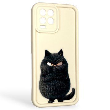 Чехол силиконовый оригинальный Soft Touch с 3D принтом злой котик для Realme 8 Pro молочный (Полная защита камеры) 0046311 фото