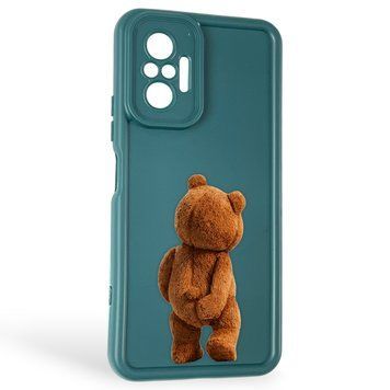Чехол силиконовый оригинальный Soft Touch с 3D принтом смешного теда мишки для Xiaomi Redmi Note 10 Pro темно-зеленый (Полная защита камеры) 0048985 фото