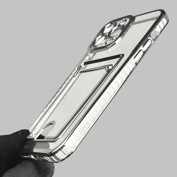 Чохол для Apple iPhone 13 Pro Max зі срібною окантовкою з кишенькою для карток на айфон 13 про макс срібний 0013007 фото