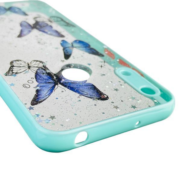 Чехол для Huawei Y6 2019 с блёстками с бабочками на хуавей у6 2019 бирюзовый 0037533 фото