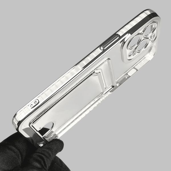 Чохол для Apple iPhone 13 Pro Max зі срібною окантовкою з кишенькою для карток на айфон 13 про макс срібний 0013007 фото