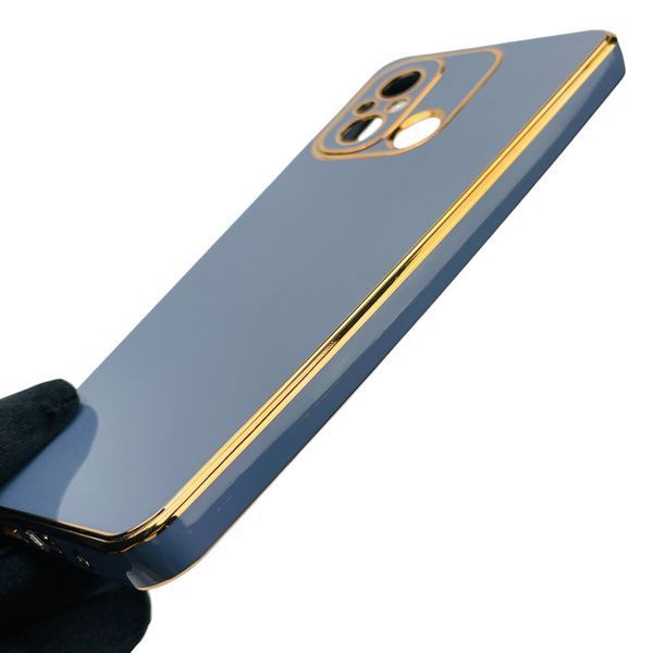 Чехол для Xiaomi Redmi 11A глянцевый с золотой окантовкой с защитой камеры на сяоми редми 11а синий 0000095 фото