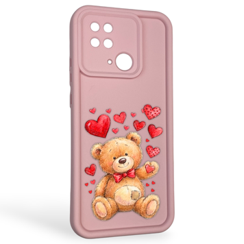 Чехол силиконовый оригинальный Soft Touch с 3D принтом милый мишка для Xiaomi Redmi 10C розовый (Полная защита камеры) 0043636 фото