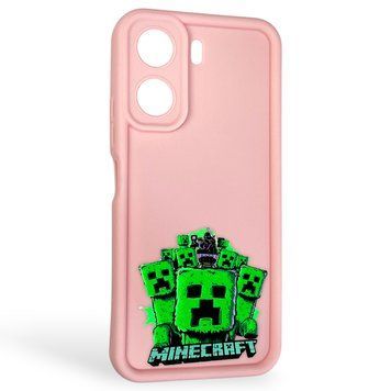 Чехол силиконовый Soft Touch с 3D принтом Майнкрафт для Xiaomi Redmi 13C розовый (Полная защита камеры) 0041459 фото