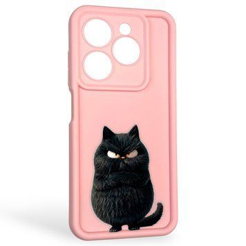 Чохол силіконовий оригінальний Soft Touch з 3D принтом злого кота для TECNO Spark Go 2024 (BG6) рожевий (Повний захист камери) 0046564 фото