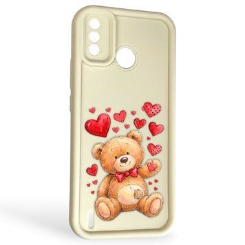 Чохол силіконовий Soft Touch з 3D принтом милий ведмедик для Tecno Spark 6 Go (KE5) молочний (Повний захист камери) 0045019 фото