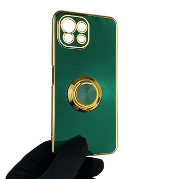 Чехол для Xiaomi Mi 11 Lite с кольцом-подставкой с золотой окантовкой на ми 11 лайт темно-зелёный gs1 0020755 фото