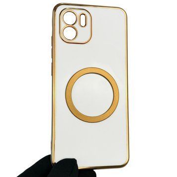 Чохол для Xiaomi Redmi A1 з кільцем MagSafe із золотою окантовкою на сяомі редмі а1 білий gs1 0022587 фото