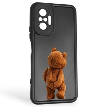 Чехол силиконовый оригинальный Soft Touch с 3D принтом смешного теда мишки для Xiaomi Redmi Note 10 Pro черный (Полная защита камеры) 0048986 фото