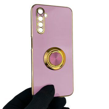 Чехол для Realme 6 с кольцом-подставкой с золотой окантовкой на реалми 6 черничный gs1 0020491 фото