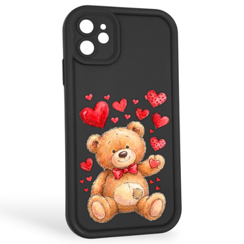 Чохол силіконовий оригінальний Soft Touch з 3D принтом милий ведмедик для Apple iPhone 11 чорний (Повний захист камери) 0043193 фото