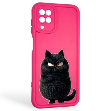 Чехол силиконовый оригинальный Soft Touch с 3D принтом злой котик для Samsung Galaxy M12 (SM-M127F) малиновый (Полная защита камеры) 0046363 фото