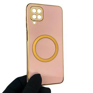 Чехол для Samsung Galaxy M12 SM-M127F с кольцом MagSafe с золотой окантовкой на самсунг м12 пудровый gs1 0022813 фото