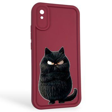 Чохол силіконовий оригінальний Soft Touch з 3D принтом злого кота для Xiaomi Redmi 9A бордовий (Повний захист камери) 0046714 фото