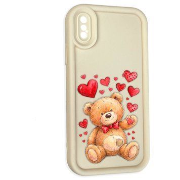 Чохол силіконовий оригінальний Soft Touch з 3D принтом милий ведмедик для Apple iPhone X молочний (Повний захист камери) 0043206 фото