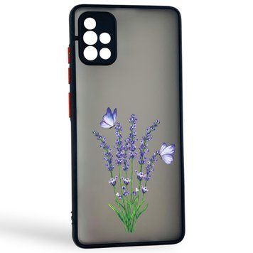 Чохол для телефона Samsung Galaxy A51 (SM-A515F) с 3D принтом лаванда з метеликами із захистом камери чорний 0059314 фото