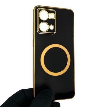 Чохол для Oppo Reno 7 4G з кільцем MagSafe із золотою окантовкою на оппо рено 7 чорний gs1 0022234 фото