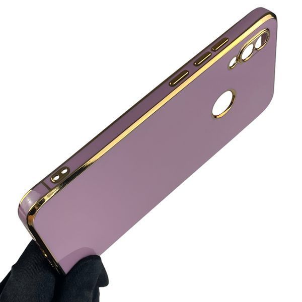 Чехол для Xiaomi Redmi Note 7 глянцевый с золотой окантовкой с защитой камеры на сяоми редми нот 7 сиреневый 0008342 фото