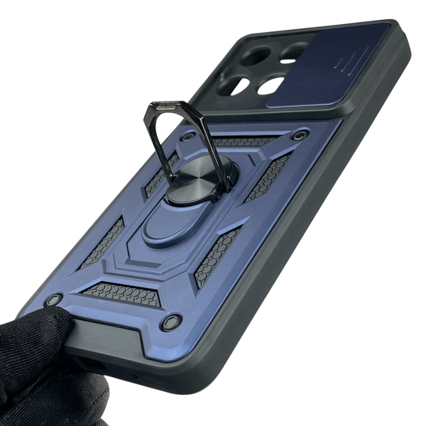 Чехол для Motorola G15 бронированный с кольцом со шторкой на моторола г15 тёмно-синий rg1 0015635 фото
