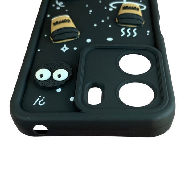 Чехол для Xiaomi Poco C65 черный с 3D фигурками (кофе, софт-тач) 0062421 фото