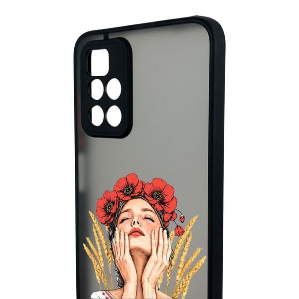 Чехол для телефона Xiaomi Redmi 10 5G с 3D принтом девушка маки колоски с высокими бортами черный 0059264 фото