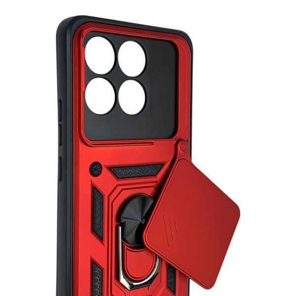Чохол протиударний для Xiaomi Poco F6 Pro з магнітною пластиною зі шторкою на камері червоний 0050815 фото
