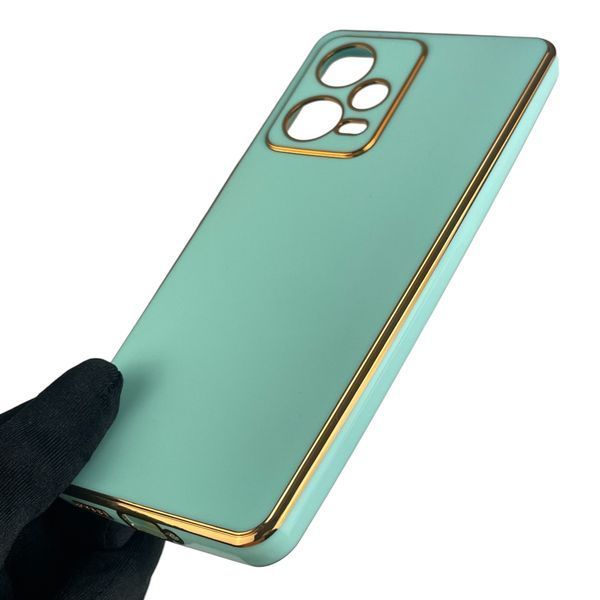 Чохол для Xiaomi Redmi Note 12 Pro 5G глянсовий із золотою окантовкою із захистом камери на сяомі редмі нот 12 про 5г бірюзовий 0000046 фото